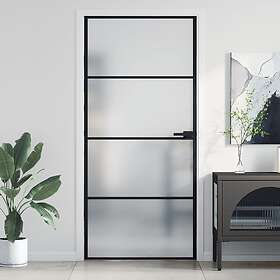 vidaXL Porte intérieure svart 93x201,5 cm härdat glas och aluminium slim 155121