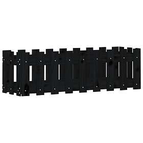 vidaXL Odlingslåda med staket-design svart 100x30x30 cm massiv furu 832474