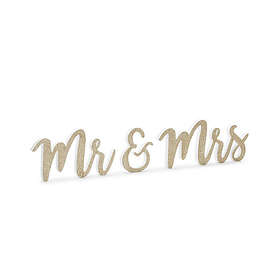 Mrs & Mrs Träskylt med Guldfärgat Glitter 50x10cm