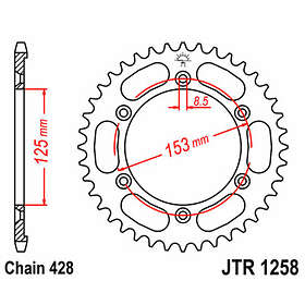 Jt Sprockets Silver 428 Jtr1258.54 Steel Rear Sprocket 54t
