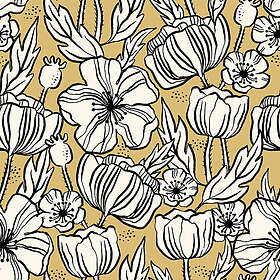 Ochre Tapet Poppy Sketch Gul