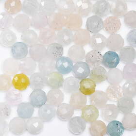 CirKa 65 facetterade pastellfärgade pärlor av natursten morganit – 3 mm i diameter, 0,9 mm håldiameter