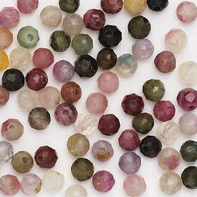 CirKa 65 facetterade mångfärgade pärlor av natursten turmalin – 3 mm i diameter,