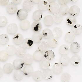 CirKa 65 facetterade vita pärlor av natursten månsten – 3 mm i diameter, 0.9 mm 