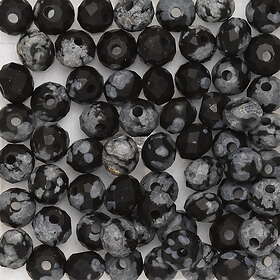 CirKa 80 facetterade pärlor i spräckliga gråsvarta nyanser – natursten alabaster – 4 mm i diameter, 2,5 mm tjocka, 0,9 mm håldiameter