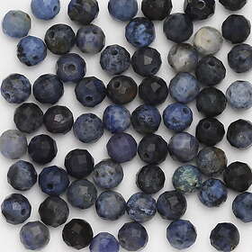 CirKa 65 facetterade blåa pärlor av natursten sodalit – 3 mm i diameter, 0.9 mm 