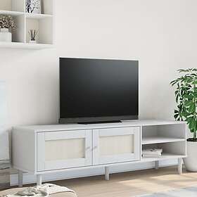 vidaXL Tv-bänk SENJA rottinglook vit 158x40x49 cm massiv furu 358044