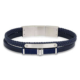 Ace of Spades blå armband med platta läder/stål SSLB-110
