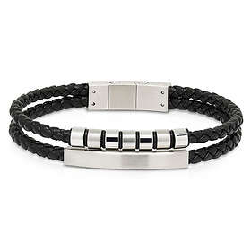 Ace of Spades svart armband med platta läder/stål SSLB-117