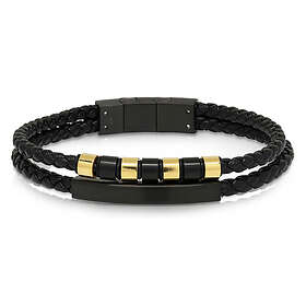 Ace of Spades svart armband med platta läder/stål SSLB-117GP