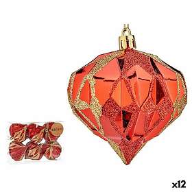 Krist+ Uppsättning av julkulor Diamant Röd Plast 8 x 9 x 8 cm (12 antal)