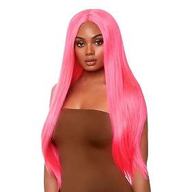Deluxe Lång Rak Neonrosa Peruk One size