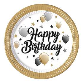 Globos Europe Papperstallrikar Happy Birthday med Guldkant 8-pack