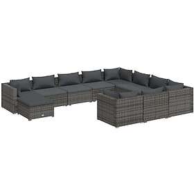 vidaXL Loungegrupp för trädgården med dynor 11 delar konstrotting grå 3102701