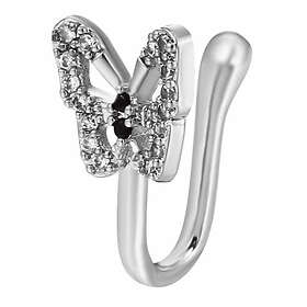 Silver Clip-On Näspiercing Fjäril med Kristaller