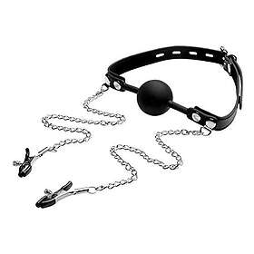 Strict Silikon boll Gag munkavel med bröstvårtsklämmor