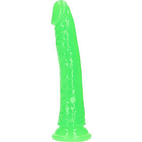 RealRock Glow in the Dark Slim Dildo med Sugpropp 20 cm - Grön