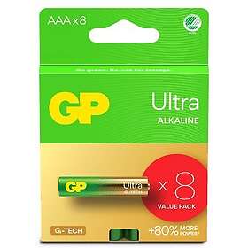 GP Batteries Ultra Alkaline Battery, Size AAA, 24AU/LR03, 1,5V, 8-pack