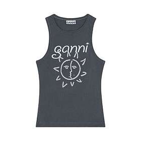 Ganni Tank Top Graphic Rib Linnen Dam