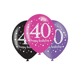 Ballonger 40 Vaaleanpunainen/Svart Happy Birthday 6-pack
