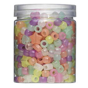 PONY 380 stora sjävlysande pärlor glow in the dark beads, hjärtan och stjärnor