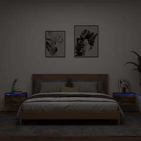 vidaXL Väggmonterade sängbord med LED-lampor 2 st rökfärgad ek 836835
