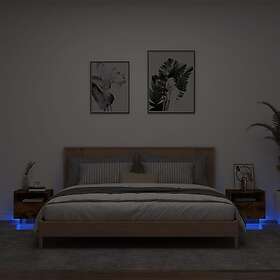 vidaXL Sängbord med LED-lampor 2 st rökfärgad ek 40x39x37 cm 836807