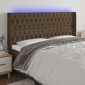 vidaXL Sängynpääty LED mörkbrun 203x16x118/128 cm tyg 3124409