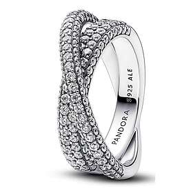 Pandora Timeless Non-stackable Pave Crossover Dual Band Sterling silver ring 193022C01-56