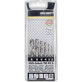 Alpen 100906100 HSS-E Metall-spiralborrset 6 delar Cobalt DIN 1897 Cylinderskaft 1 set