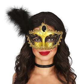 Fiestas Guirca Ögonmask Svart/Guld med Fjäder One size