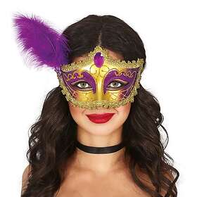 Fiestas Guirca Ögonmask Lilla/Guld med Fjäder One size