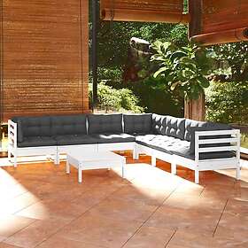 vidaXL Loungegrupp med dynor 8 delar vit massiv furu 3096798