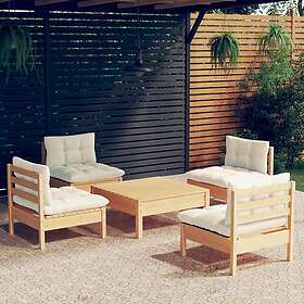 vidaXL Loungegrupp med gräddvita dynor 5 delar massiv furu 3096034