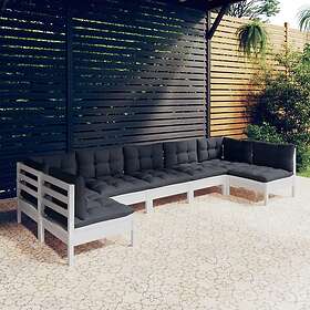 vidaXL Loungegrupp med dynor 7 delar vit massiv furu 3097164