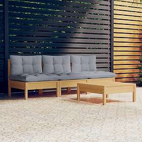 vidaXL Lounge Set 4 Delar Grå Massiv Furu 3096081