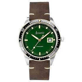 Accurist Dive Mens Green Dial Brown Leather Strap
