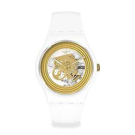 Swatch SO29W107 GOLDEN RINGS WHITE Skeleton Dial Watch