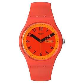 Swatch SO29R705 Proudly Red Red Dial Red Silicone Strap Watch