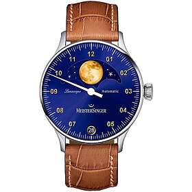 MeisterSinger LS908G Lunascope Blue Dial Brown Leather Watch