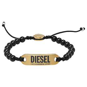 Diesel DX1360710 Men's Black Bead Gold-Toned ID Bracelet Jewellery