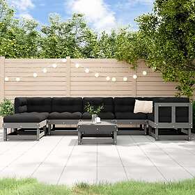 vidaXL Loungegrupp för trädgården 8 delar grå massiv furu 3186279