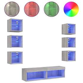 vidaXL TV-benk 8 delar LED grå sonoma konstruerat trä 3216638