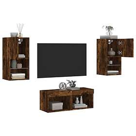 vidaXL Väggmonterade tv-skåp 4 delar med LEDs rökfärgad ek 3216573