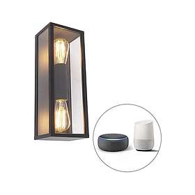 Qazqa Smart vegglampe sort 38 cm 2-lys IP44 inkl. Wifi ST64 Charlois