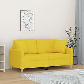vidaXL 2-sæders soffa med prydnadskuddar ljusgul 140 cm tyg 3200914