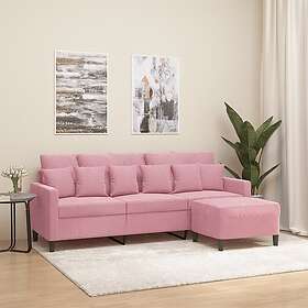 vidaXL 3-sitssoffa med fotpall rosa 180 cm sammet 3201110