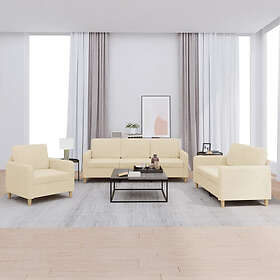 vidaXL Soffgrupp med dynor 3 delar Gräddvit tyg 3202056
