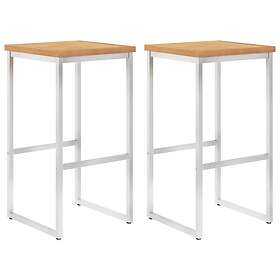 vidaXL Barstolar 2 st massiv teak och rostfritt stål 46526