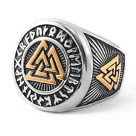 Lykka Viking Valknut guld-silver stålring 17,5 mm